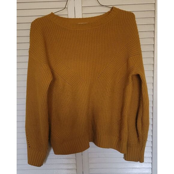 Mustard Yellow Knitted Long Sleeves Scooped Neck Sweater by Madison (M) - Picture 1 of 3